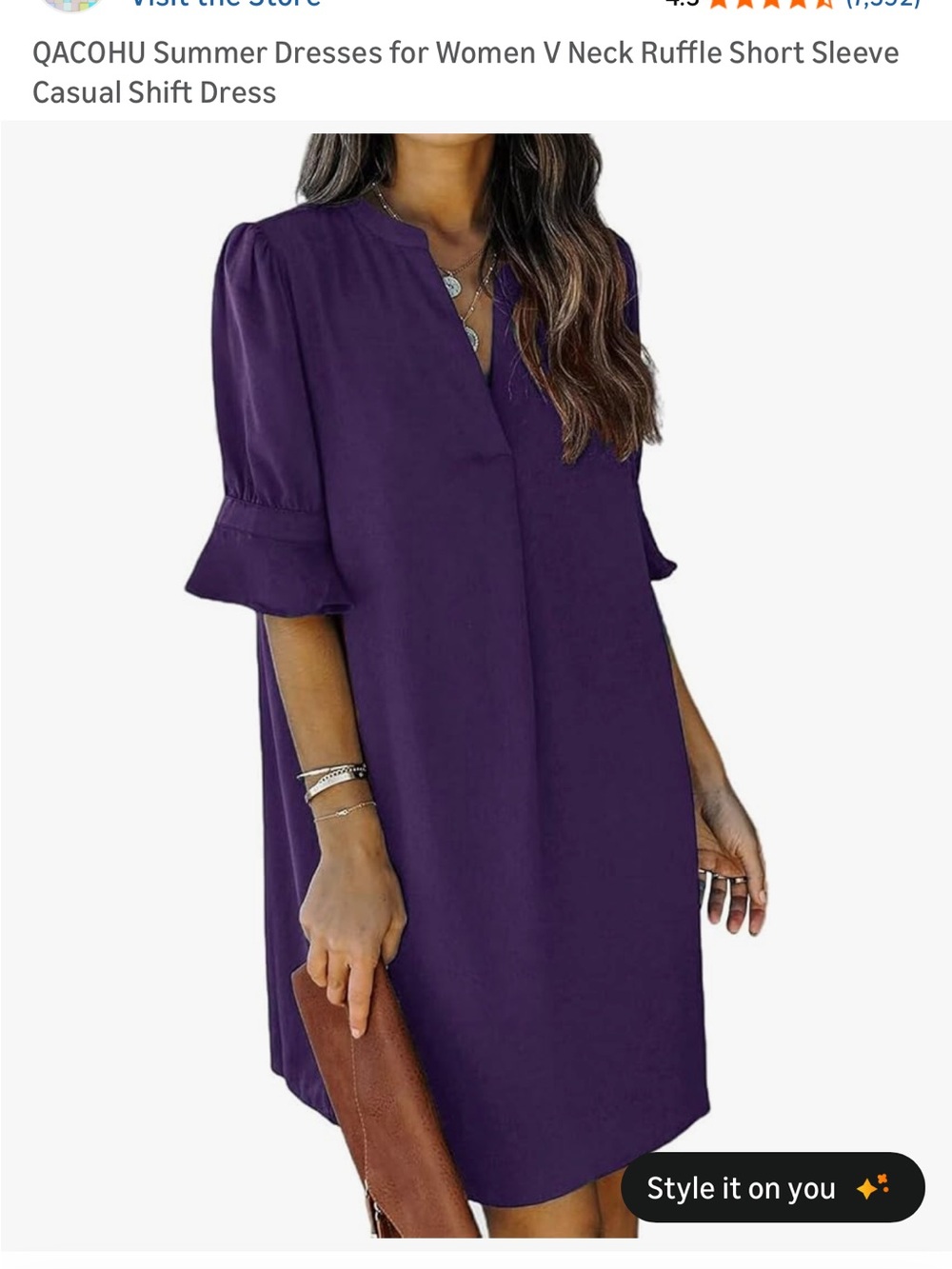V-Neck Ruffle Sleeve Shift Dress - Purple - Picture 6 of 14